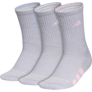 adidas Women’s Cushioned Crew Socks (3 Pairs) Durable & Comfortable(Clear Onix Grey/Glow Blue/Clear Pink/4)