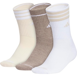 adidas Women’s Cushioned Crew Socks (3 Pairs) Durable & Comfortable(Crystal Linen Beige/White/Chalky Brown/3-stripe/4)