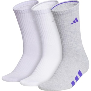 adidas Women’s Cushioned Crew Socks (3 Pairs) Durable & Comfortable(Frozen Purple/Clear Onix Grey/Solar Purple/4)