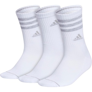 adidas Women’s Cushioned Crew Socks (3 Pairs) Durable & Comfortable(White/Clear Onix Grey/3-stripe/3)