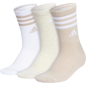 adidas Women’s Cushioned Crew Socks (3 Pairs) Durable & Comfortable(Wonder Beige/White/Alumina Heather/3-stripe/3)