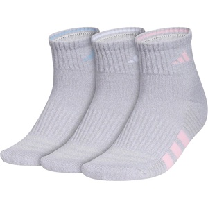 adidas Women’s Cushioned Quarter Ankle Socks (3 Pairs) Durable & Comfortable(Clear Onix Grey/Glow Blue/Clear Pink/4)