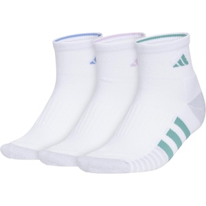 adidas Women’s Cushioned Quarter Ankle Socks (3 Pairs) Durable & Comfortable(White/Blue Fusion/Powder Teal Green/3)