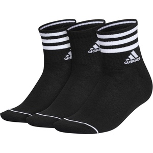 adidas Women’s Cushioned Sport High Quarter Socks (3 Pairs) Durable & Comfortable(Black/White/3-stripe/3)