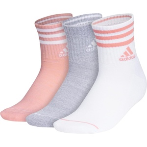 adidas Women’s Cushioned Sport High Quarter Socks (3 Pairs) Durable & Comfortable(Semi Pink Spark/Grey/White/3-stripe/3)