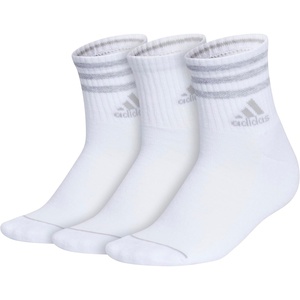 adidas Women’s Cushioned Sport High Quarter Socks (3 Pairs) Durable & Comfortable(White/Clear Onix Grey/3-stripe/3)