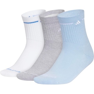 adidas Women’s Cushioned Sport High Quarter Socks (3 Pairs) Durable & Comfortable(White/Ray Blue/Grey/3)