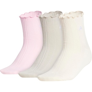 adidas Women’s Ruffle Quarter Ankle Socks (3 Pairs)(Clear Pink/Wonder Alumina Grey/Wonder White)