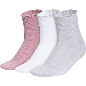 adidas Women’s Ruffle Quarter Ankle Socks (3 Pairs)(Magic Mauve Purple/White/Cool Light Heather)
