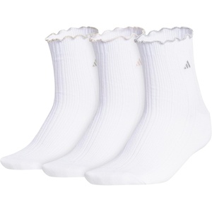 adidas Women’s Ruffle Quarter Ankle Socks (3 Pairs)(White/Cyber Metallic/Matte Silver Metallic)