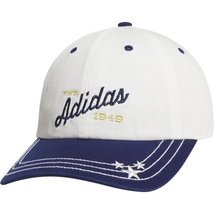 adidas Women’s Saturday Hat – Relaxed Fit Strapback Baseball Cap(Off White/Dark Blue/Gold Metallic/Daze)