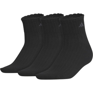 adidas Women’s Scalloped Socks (3 Pairs) Quarter Ankle Height(Black/Carbon Grey)