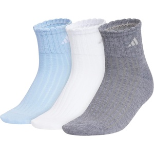 adidas Women’s Scalloped Socks (3 Pairs) Quarter Ankle Height(Glow Blue/White/Grey)