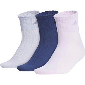 adidas Women’s Scalloped Socks (3 Pairs) Quarter Ankle Height(Ice Lavender/Noble Indigo/Cool Light Heather)