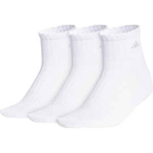 adidas Women’s Scalloped Socks (3 Pairs) Quarter Ankle Height(White/Clear Grey)