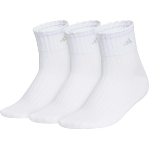 adidas Women’s Scalloped Socks (3 Pairs) Quarter Ankle Height(White/Gold Metallic/Rose Gold)