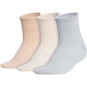 adidas Women’s Scalloped Socks (3 Pairs) Quarter Ankle Height(Wonder Sage Green/Crystal Linen Beige/Magic Beige)