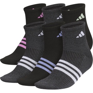adidas Women’s Superlite Quarter Ankle Socks (6 Pairs) Lightweight & Breathable(Black/Pulse Lilac Purple/White/3)