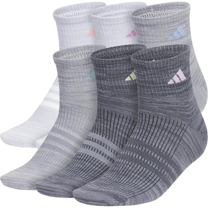adidas Women’s Superlite Quarter Ankle Socks (6 Pairs) Lightweight & Breathable(Clear Onix Grey/Semi Pink Spark/Preloved Purple/3)