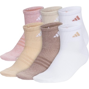adidas Women’s Superlite Quarter Ankle Socks (6 Pairs) Lightweight & Breathable(Warm Clay Pink/Wonder Beige/White/3)