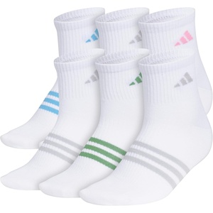 adidas Women’s Superlite Quarter Ankle Socks (6 Pairs) Lightweight & Breathable(White/Blue Burst/Clear Onix Grey/3)