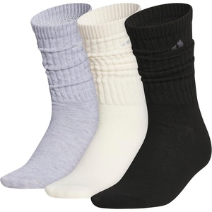 adidas womens Athletic Scrunch Crew Sock (3 Pairs) Loose Slouchy Fit(Cool Light Heather/Wonder White/Black)