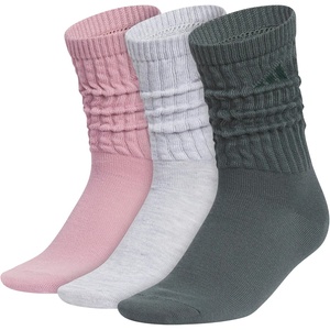 adidas womens Athletic Scrunch Crew Sock (3 Pairs) Loose Slouchy Fit(Magic Mauve Purple/Cool Light Heather/Legend Ivy Green)
