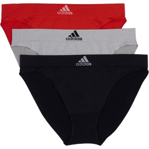adidas womens Seamless Bikini Underwear Multipack(Black With Stripes/Heather Grey/Vivid Red)