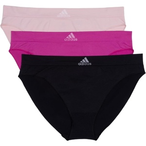 adidas womens Seamless Bikini Underwear Multipack(Black With Stripes/Peach Whip/Semi Lucid Fuchsia)