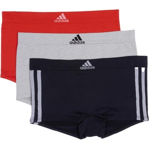 adidas womens Seamless Boyshort Underwear Multipack(Black With Stripes/Heather Grey/Vivid Red)