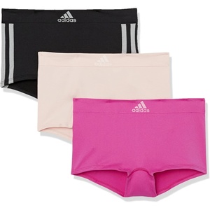 adidas womens Seamless Boyshort Underwear Multipack(Black With Stripes/Peach Whip/Semi Lucid Fuchsia)