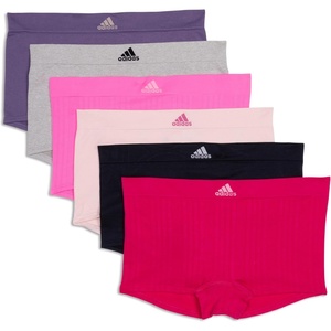 adidas womens Seamless Boyshort Underwear Multipack(Real Magenta Ribbed/Black/Peach Whip/Lucid Pink Ribbed/Heather Grey/Shadow Violet)