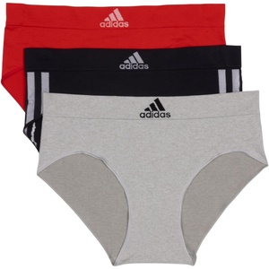 adidas womens Seamless Brief Panties 3-pack(Black With Stripes/Heather Grey/Vivid Red)