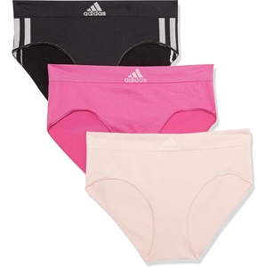 adidas womens Seamless Brief Panties 3-pack(Black With Stripes/Peach Whip/Semi Lucid Fuchsia)