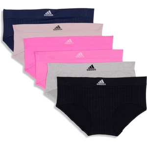 adidas womens Seamless Hipster Underwear 3 Pack(Black Ribbed/Heather Grey/Lucid Pink/Night Indigo Ribbed/Lucid Pink/Wonder Taupe)