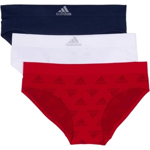 adidas womens Seamless Hipster Underwear 3 Pack(Vivid Red Logo/White/Night Indigo)
