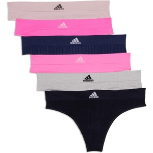 adidas womens Seamless Thong Underwear 3-pack(Night Indigo Ribbed/Lucid Pink/Wonder Taupe/Black Ribbed/Heather Grey/Lucid Pink)