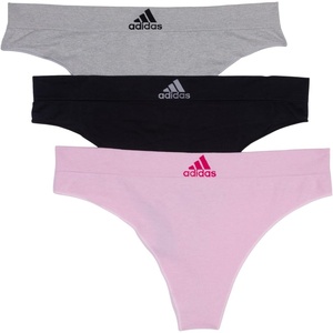 adidas womens Seamless Thong Underwear 3-pack(Pink Heather/Black/Heather Grey)
