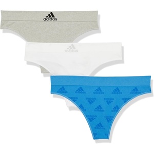adidas womens Seamless Thong Underwear 3-pack(Pulse Blue Logo/Heather Grey/White)