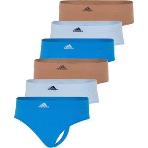 adidas womens Seamless Thong Underwear 3-pack(Pulse Blue Ribbed/Clear Sky/Toasted Almond (6 Pack))