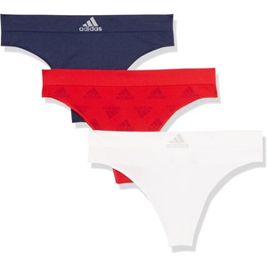 adidas womens Seamless Thong Underwear 3-pack(Vivid Red Logo/White/Night Indigo)