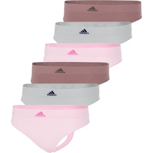 adidas womens Seamless Thong Underwear 3-pack(Wonder Pink Ribbed/Wonder Silver/Wonder Oxide Fishnet (6 Pack))