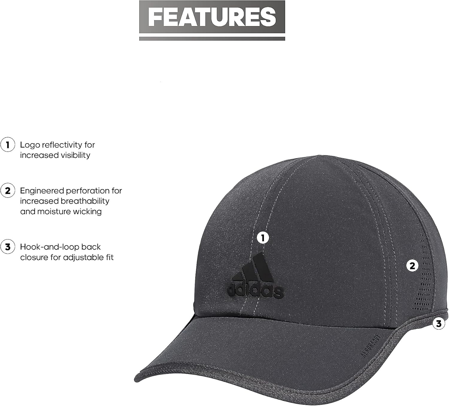 image:imageAdidas Mens Superlite Hat Lightweight Athletic Running Cap for WorkoutsGrey SixBlack Reflective20