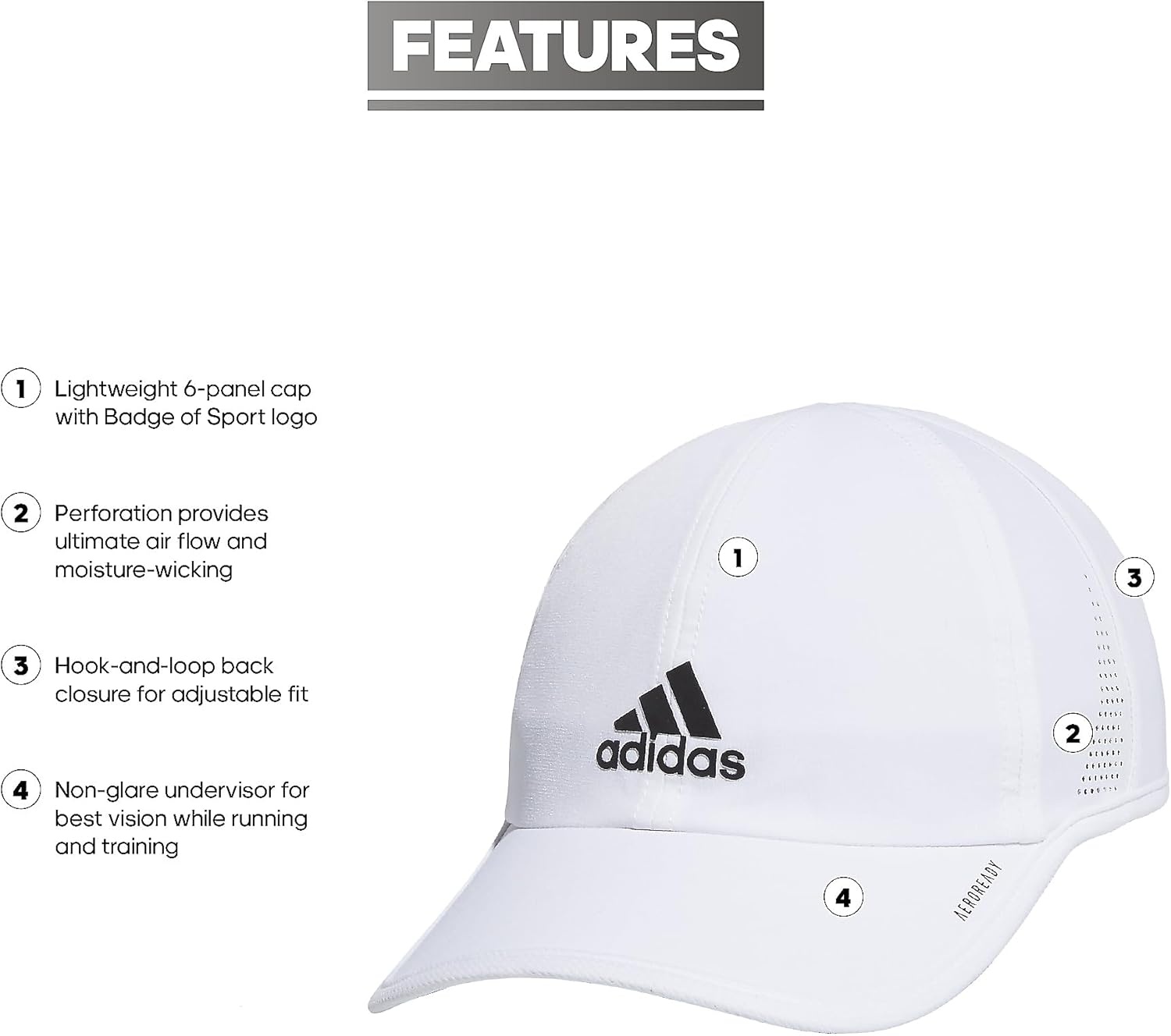 image:imageAdidas Mens Superlite Hat Lightweight Athletic Running Cap for WorkoutsWhiteBlack Reflective20