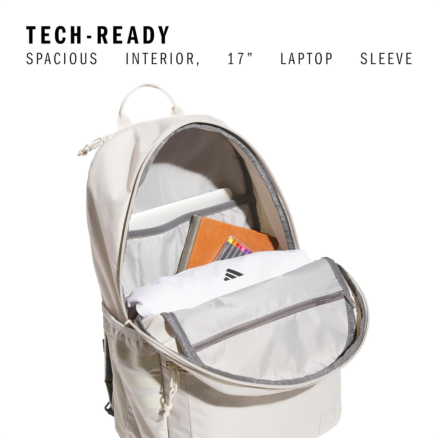 image:imageadidas Classic 3Stripe Backpack for Laptop School and Travel 28LAlumina BeigeGrey Four50