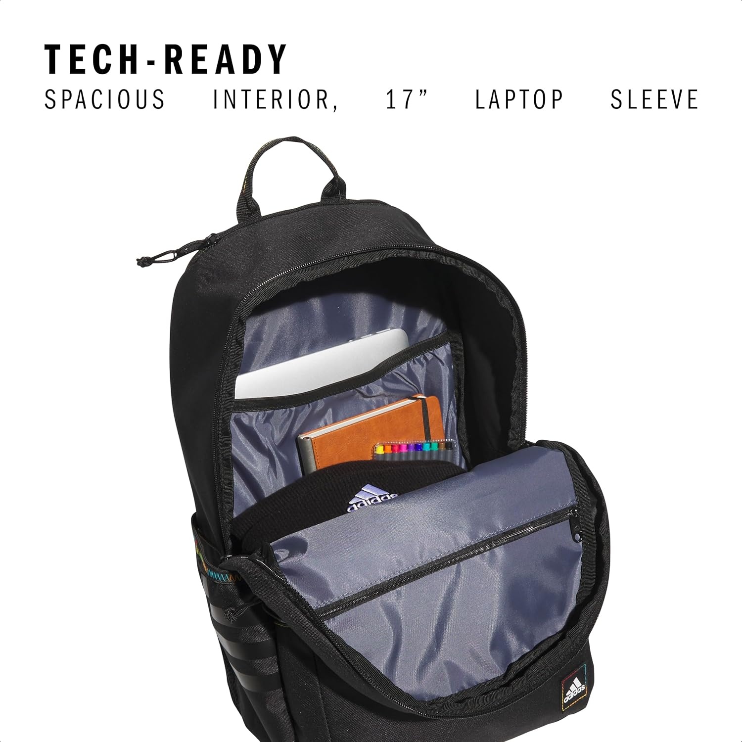 image:imageadidas Classic 3Stripe Backpack for Laptop School and Travel 28LBlackPulse Magenta Pink Rainbow50
