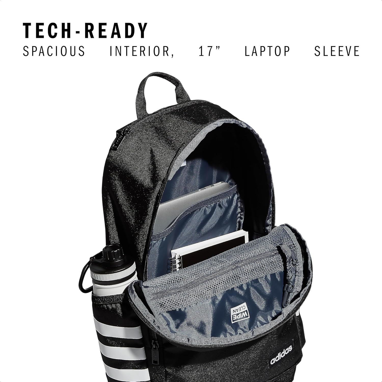 image:imageadidas Classic 3Stripe Backpack for Laptop School and Travel 28LBlackWhite40