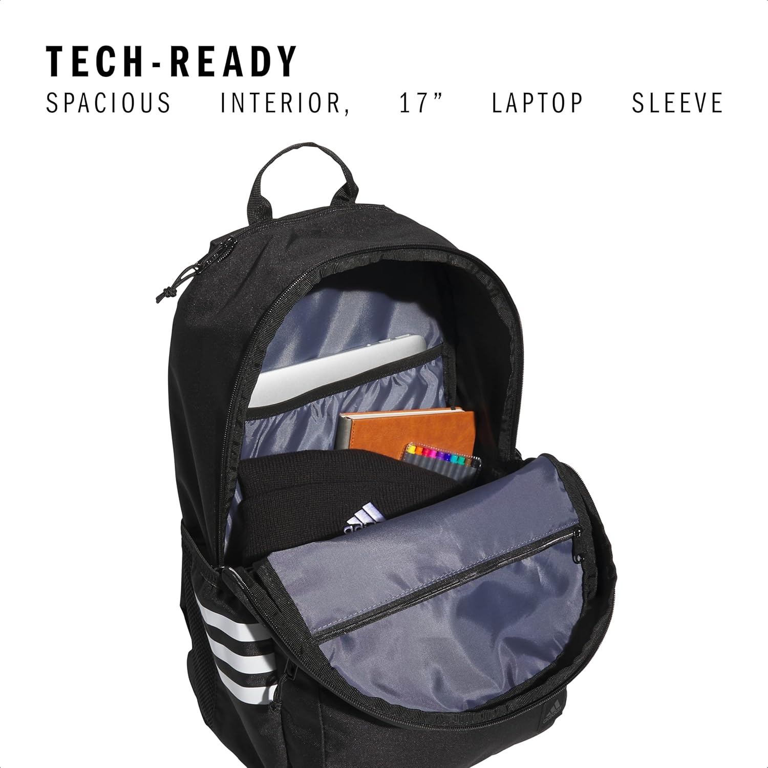 image:imageadidas Classic 3Stripe Backpack for Laptop School and Travel 28LBlackWhite50