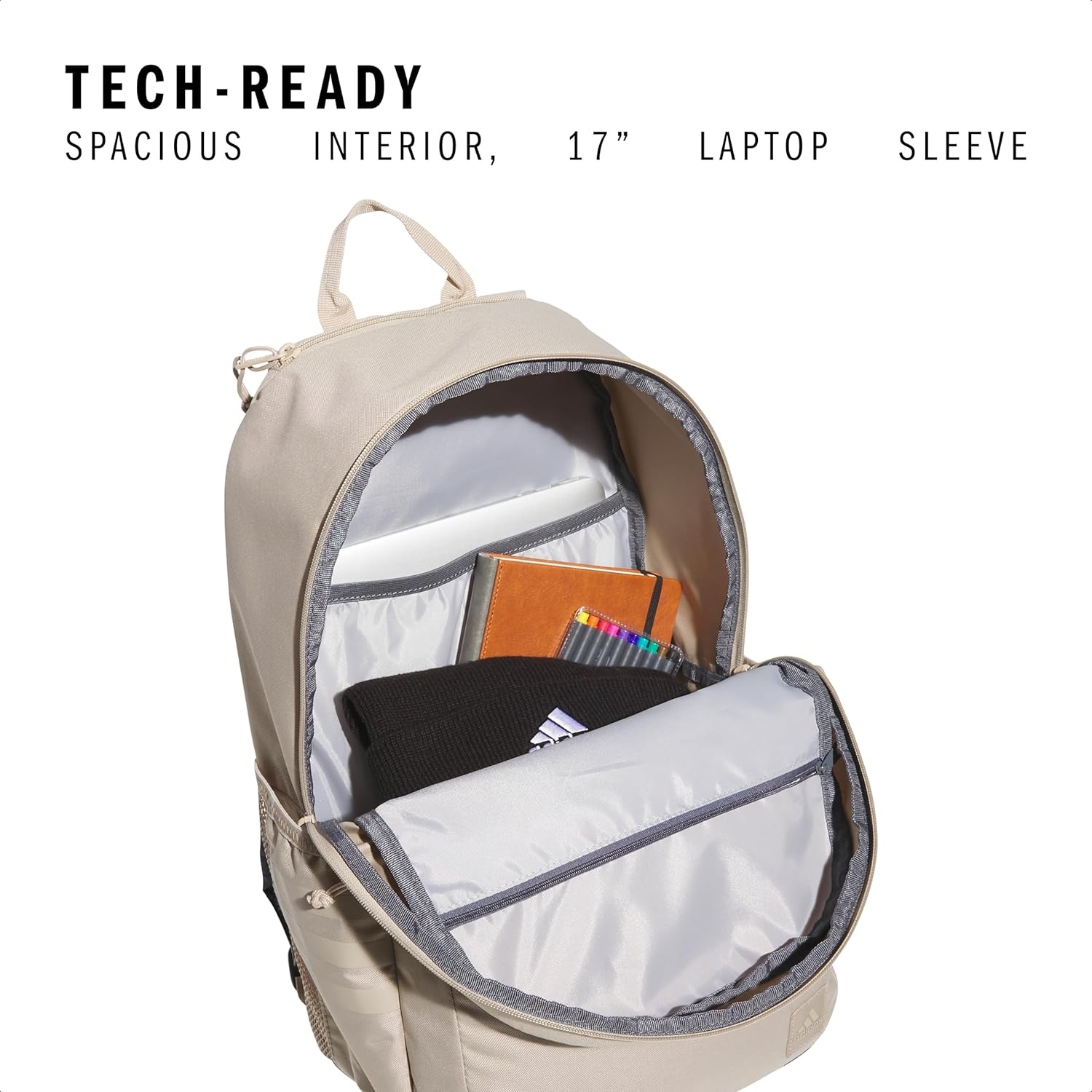 image:imageadidas Classic 3Stripe Backpack for Laptop School and Travel 28LClay BrownOnix Grey50