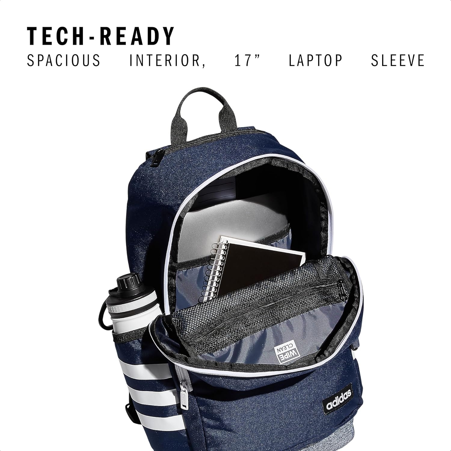 image:imageadidas Classic 3Stripe Backpack for Laptop School and Travel 28LCollegiate NavyJersey Onix GreyWhite40